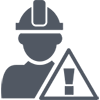 worker's compensation symbolized by hazard symbol and worker with hardhat